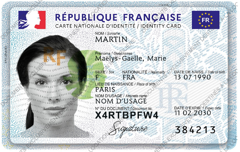 Exemple filigrane document identité sécurisé